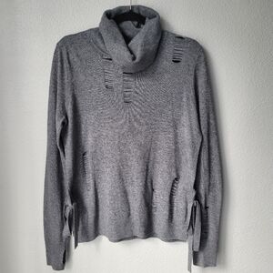 PAM & GELA Side-Tie Wool Blend Knit Turtleneck Sweater, Size Medium, Color Grey